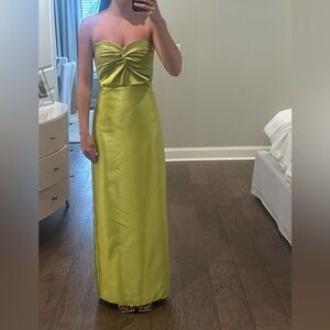 Strapless Chartreuse Green Satin Evening Gown